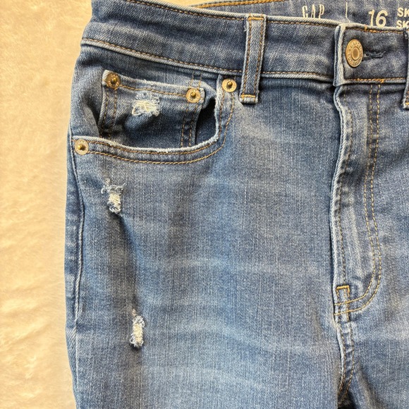 Gap Teen Jeans Girls Sz 16 Blue Sky High Skinny Ankle Distressed Raw Hem Denim - Picture 7 of 13